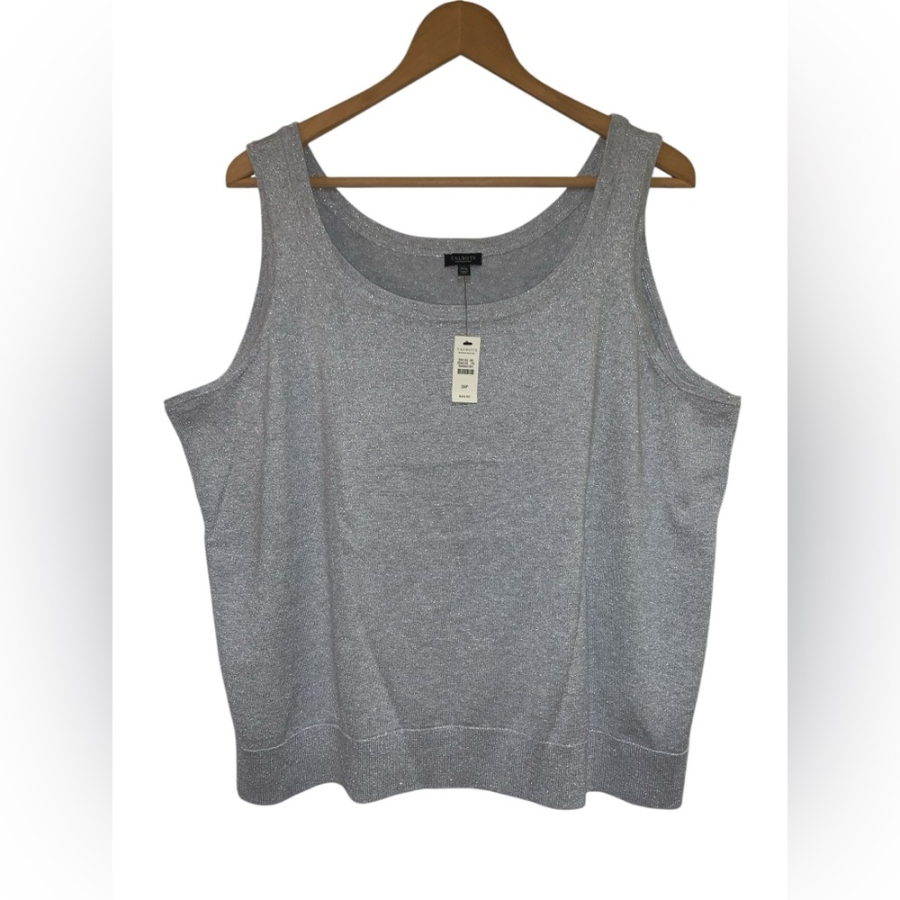 -NWT- Talbots Women's Pima Cotton Stretch Knit Tank Top Gray Shimmer Size 3XP